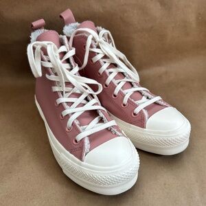 Converse Chuck Taylor All Stars Rust Pink Leather Lift Platform High Tops. 7